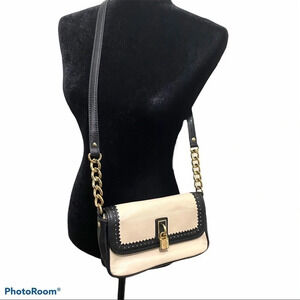 Emma Fox Women Black & cream Leather Crossbody Bag